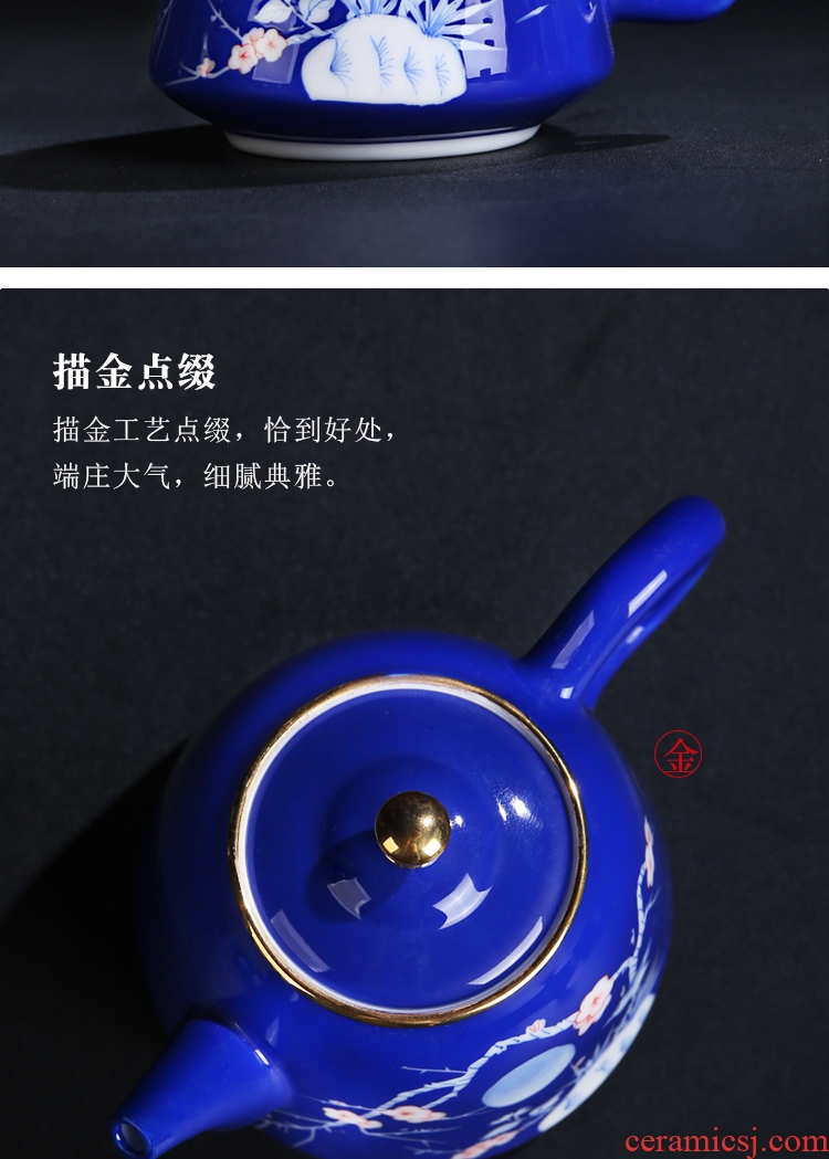 The Product under glaze color blue and white porcelain remit blue teapot pure manual hand - made home portable teapot ceramic kung fu tea set