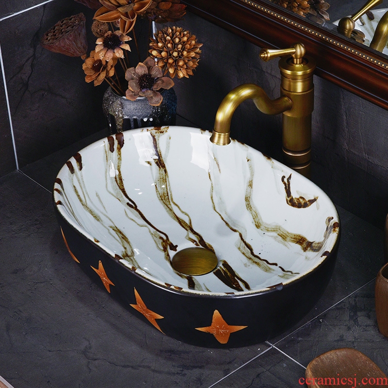 Basin oval antique small lucky star art ceramics on the lavatory toilet lavabo balcony