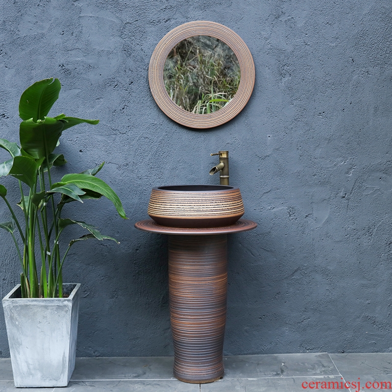 Ceramic basin of pillar type washbasin hand - carved brown stripes pillar of small family toilet floor for wash gargle