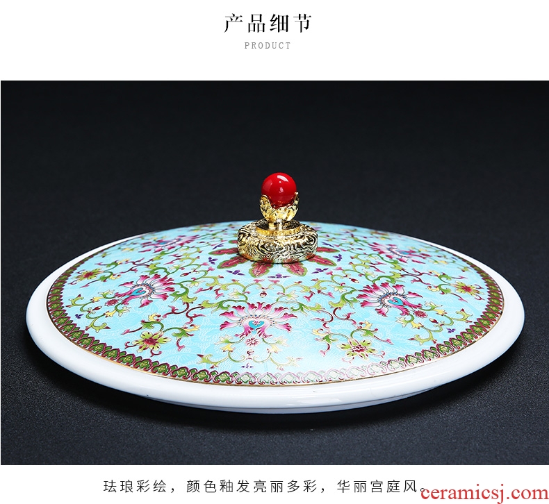 Chinese wind colored enamel puer tea cake ceramic tea pot white tea cake court wind puer tea boxes, wooden gift box