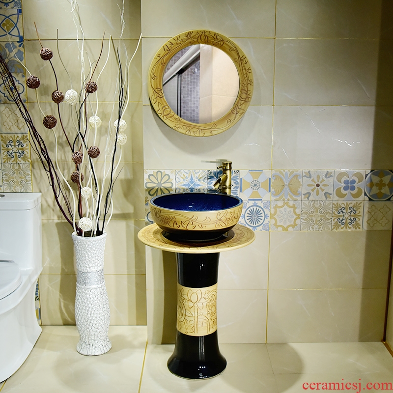 Ceramic column type lavatory floor balcony pillar lavabo toilet basin integrated household contracted