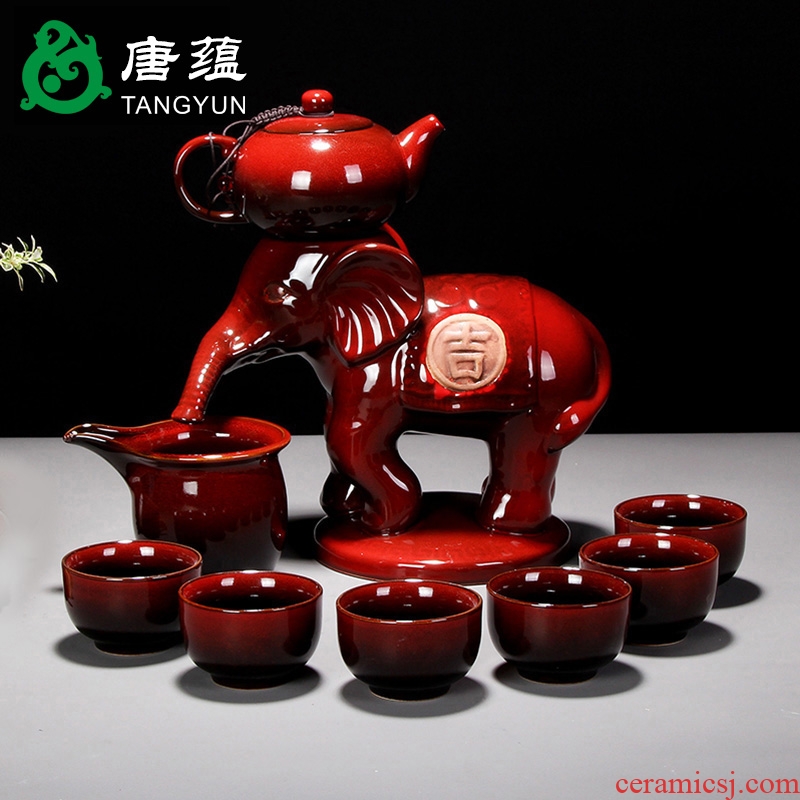 Jingdezhen kung fu tea set ceramic household lazy retro graphite half automatic teapot teacup contracted