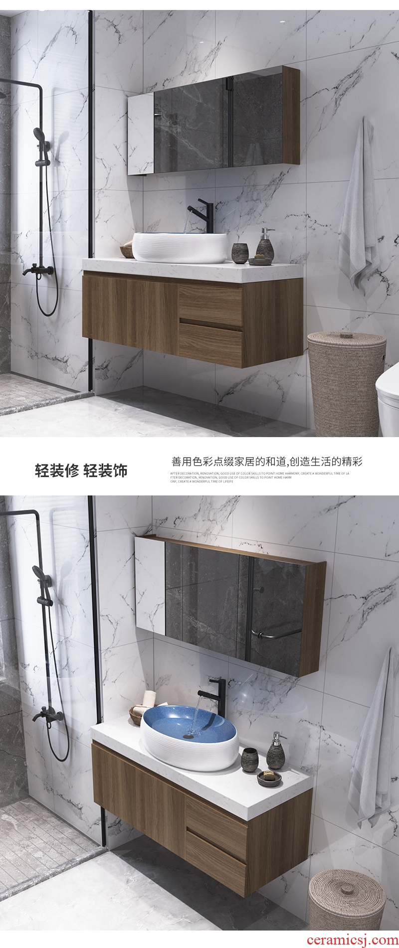 The Custom bathroom cabinet bathroom wash a face wash gargle units in marble counters Nordic ceramic sink cabinet