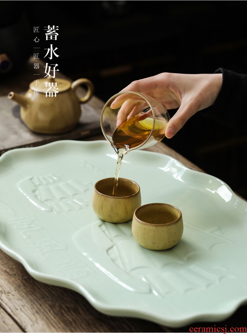 Drainage type ceramic tea tray was contracted dry Taiwan tea tea table of black celadon large tea tray was home sitting room