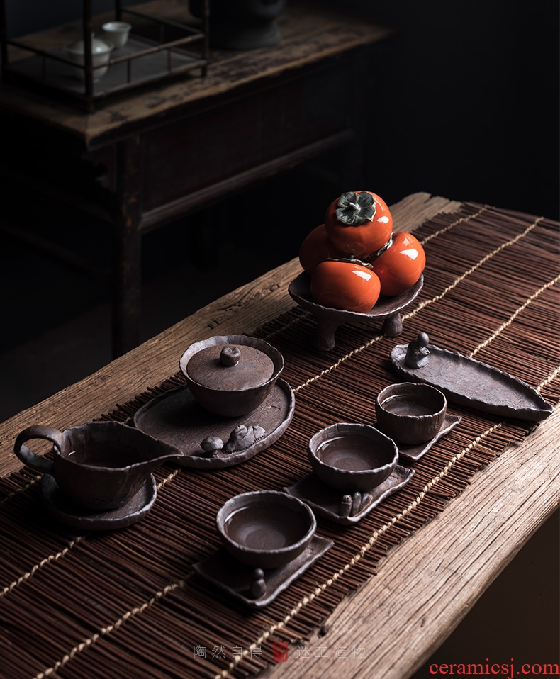 Tao fan creative checking coarse pottery cup mat zen ceramic teacup pad insulation saucer kung fu tea tea accessories