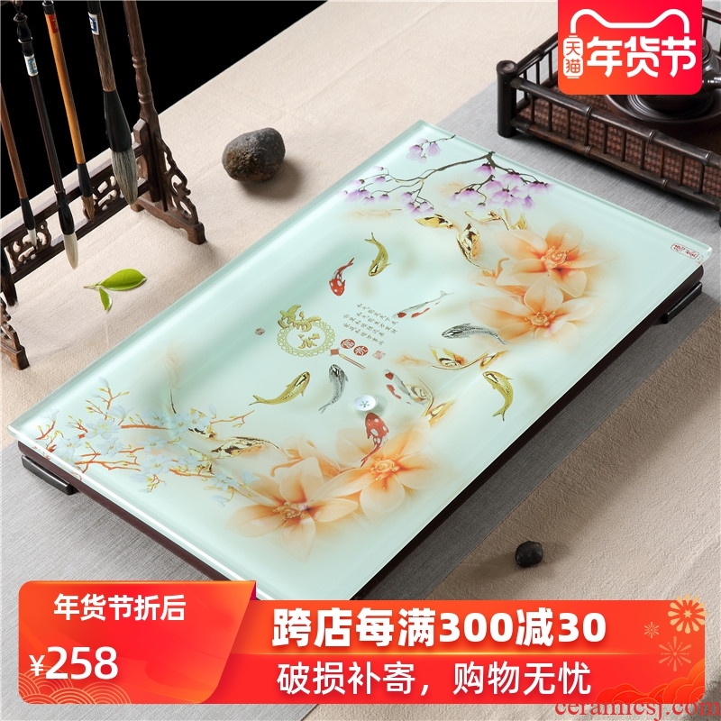 Home sitting room is I and contracted kung fu tea sets a rectangle big tea tray was toughened glass ceramic glass tea table