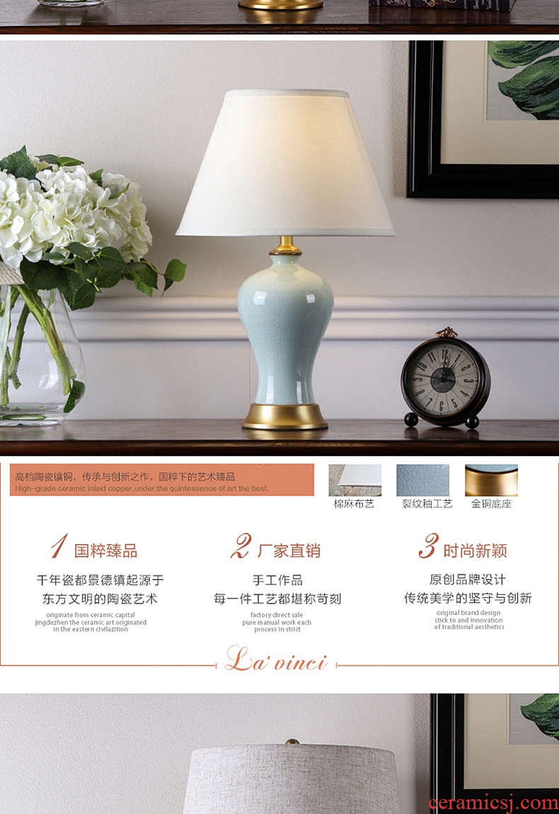 American retro ceramic desk lamp sitting room of bedroom the head of a bed full of copper European ideas of new Chinese style decoration to the hotel new homes
