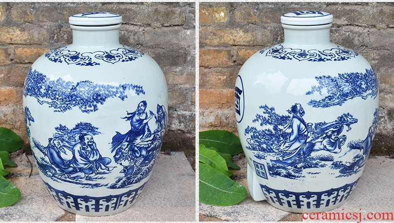 Jingdezhen blue and white wine VAT archaize ceramic jars seal 10 jins home outfit jar 50 pounds empty beer as cans