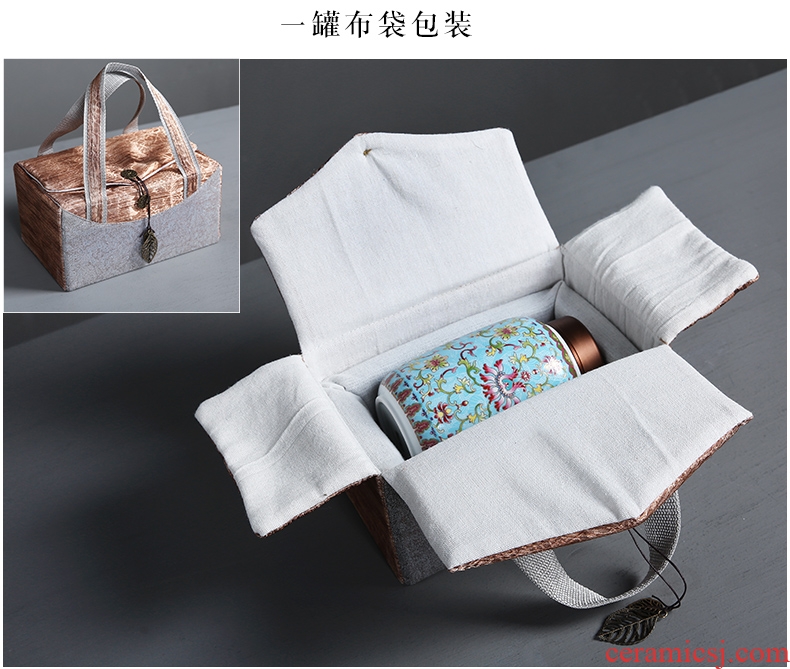 Auspicious edge enamel made ceramic tea pot metal cover seal tank storage medium, tea boxes