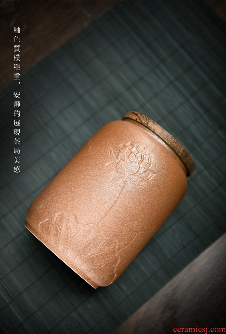 Longquan celadon porcelain tea caddy fixings warehouse a large wooden box cover seal pot dried fruit storage tank