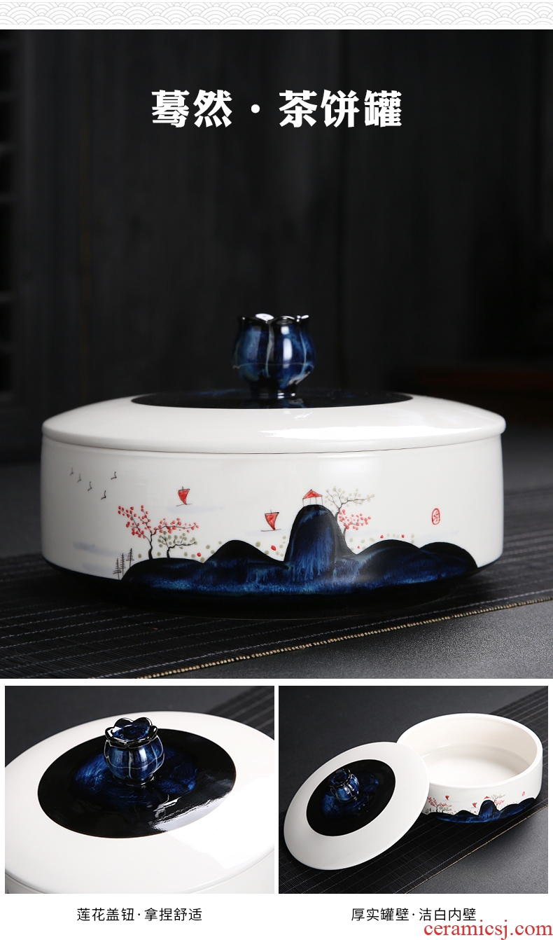 Auspicious edge hand - made ceramic tea cake tin puer tea caddy fixings box celadon pot home 357 grams of large white tea cake