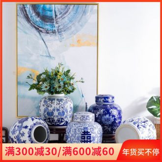 Jingdezhen blue and white porcelain vases, pottery and porcelain flowers grain dry flower household TV ark, sitting room adornment simulation flower arranging flowers