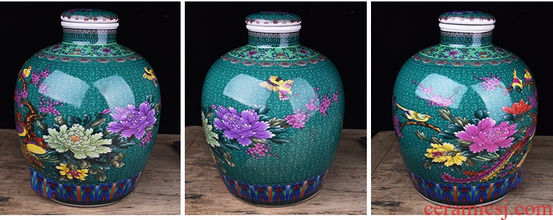 Jingdezhen ceramic jars home 10 jins hip archaize colored enamel mercifully it 20 jins of Chinese seal wine jar