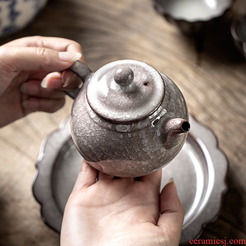 Ceramic manual small brother single pot of longquan celadon up tire iron teapot tea ice crack, the home of kung fu tea set