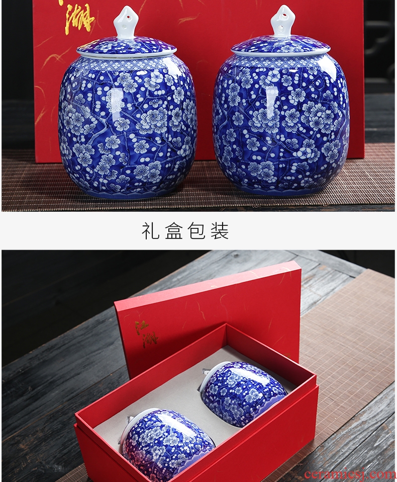 Auspicious yuan blue and white caddy fixings ceramic packing gift box general puer tea in the small seal pot double pot of tea boxes