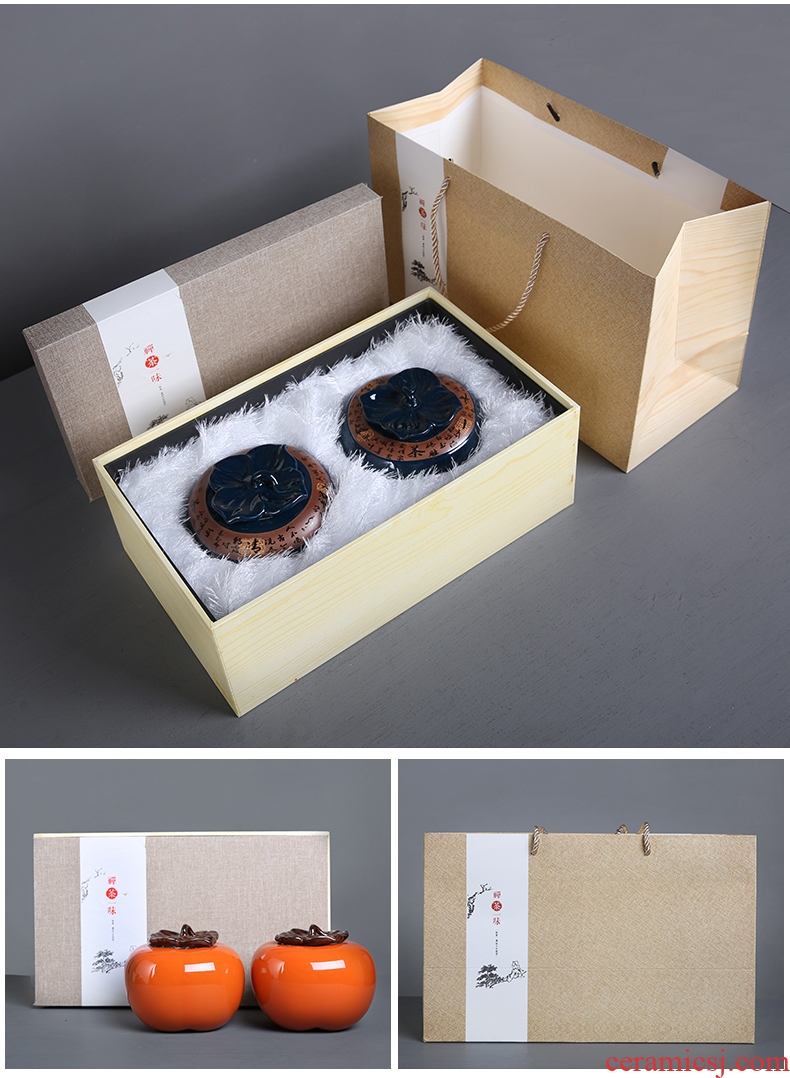 Creative caddy fixings persimmon persimmon persimmon ruyi ceramics POTS of tea warehouse sealed storage POTS medium, gift box packaging
