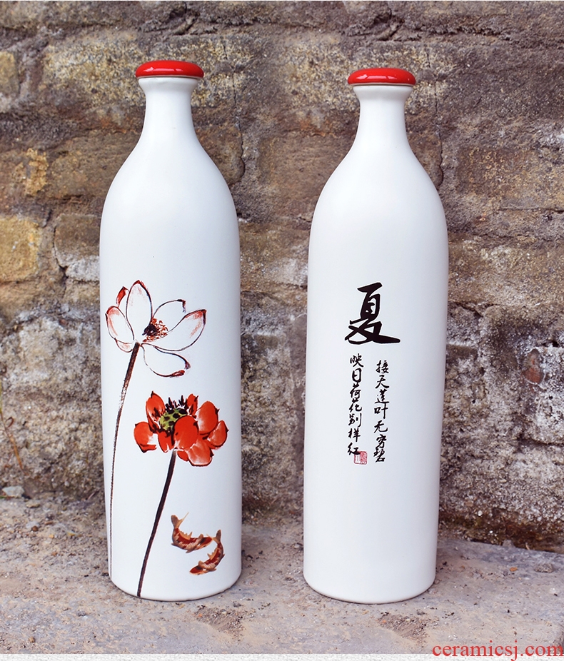 Jingdezhen ceramic bottle home 1 catty put empty bottles custom hip gift decoration seal wine jars