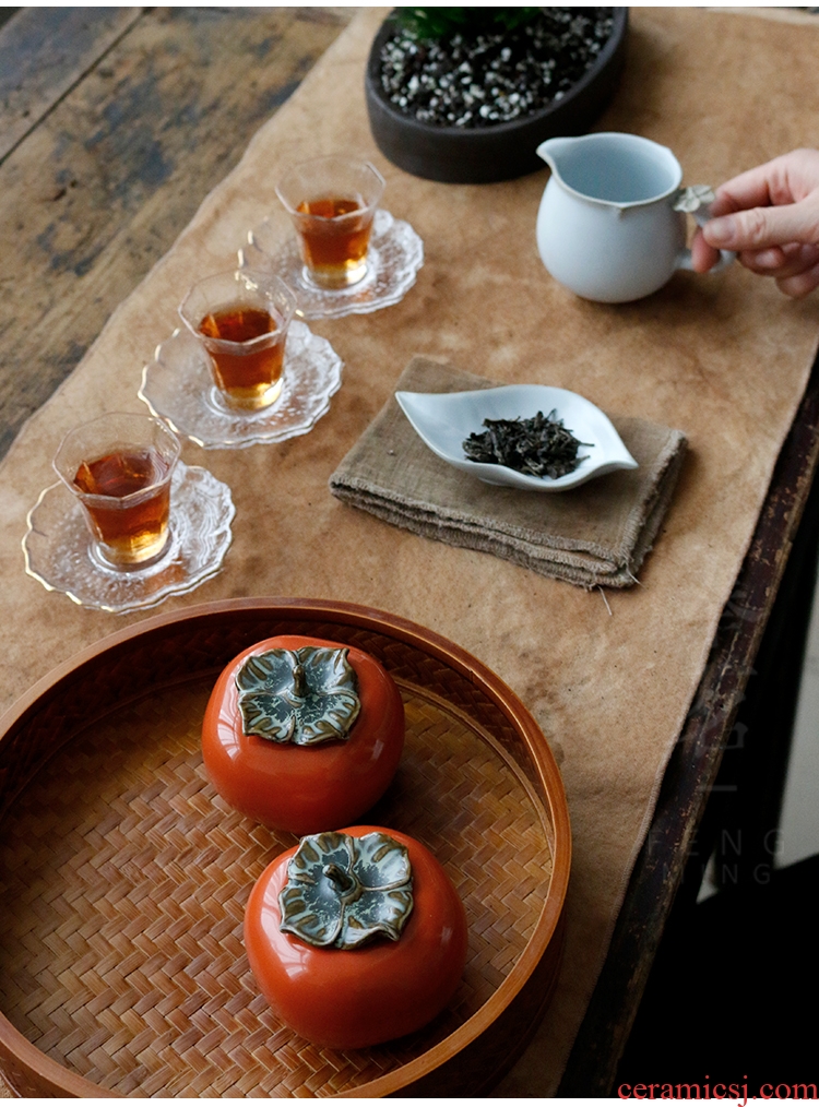 Serve tea persimmon tea as cans ceramic small household tea warehouse creative seal storage POTS furnishing articles manually mini POTS