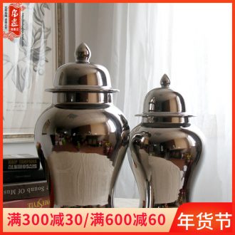Jingdezhen ceramic general tank silver pot - bellied storage tank villa home sitting room adornment flower vase furnishing articles