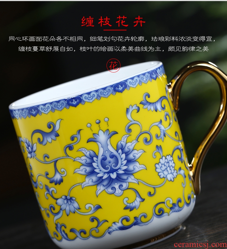 Jingdezhen ceramic cups three - piece filtering cup colored enamel glass office cup cover separation of tea cups of tea