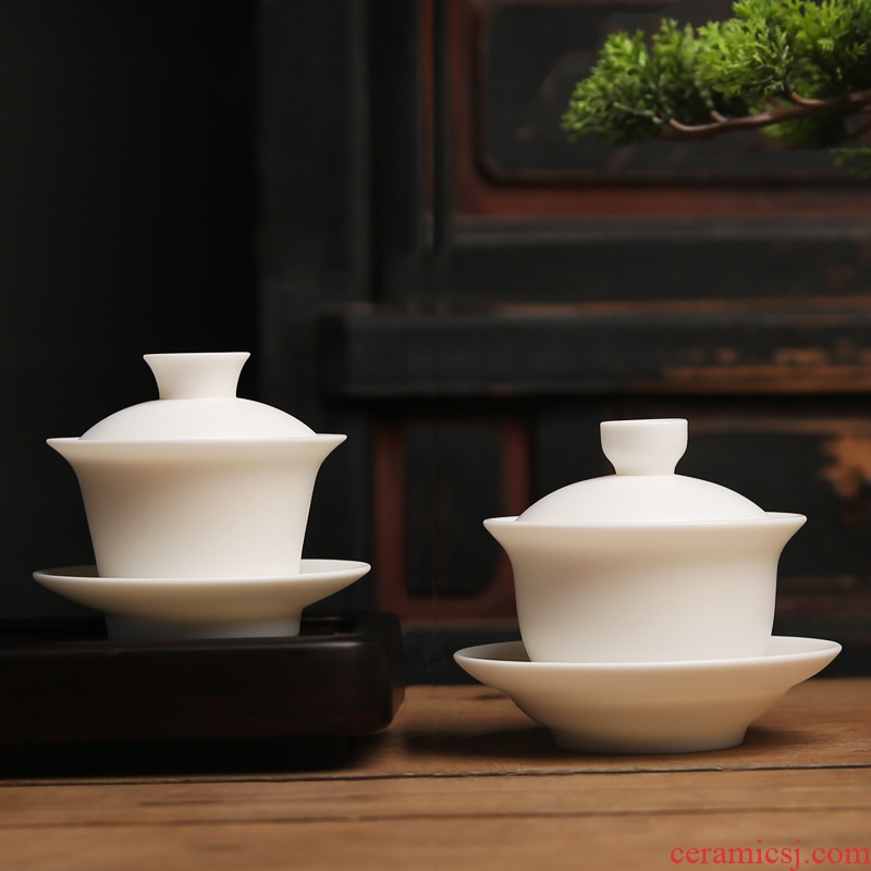 Goods only three tureen large tea cup suet jade porcelain remit dehua white porcelain single ceramic tea set home to bowl