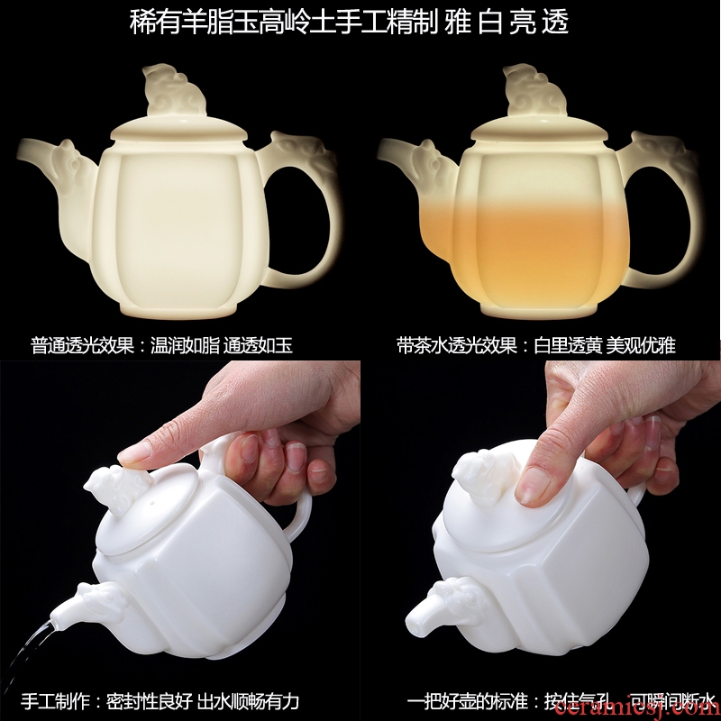 Friends commercial turn white porcelain tea pot of household ceramic tea set large manual suet white jade porcelain teapot China