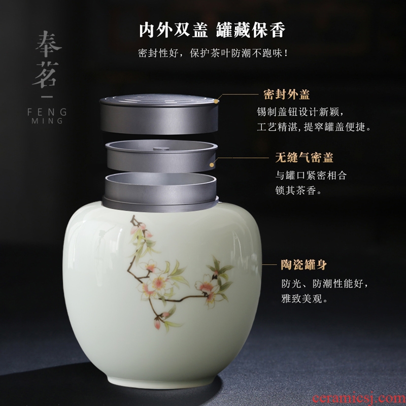 Serve tea shadow green ceramic tea pot double sealed tin cover pu white porcelain hand - made POTS of tea warehouse storage tanks