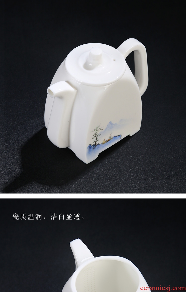 The Product white porcelain dehua porcelain porcelain remit kung fu tea set 6 cups of a complete set of household gift teapot hand - made of scenery