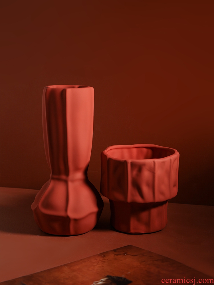 Nordic morandi color creative hydroponic vase dried flower adornment art ceramics desktop sitting room take place