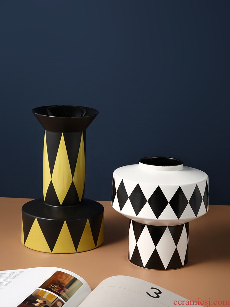 Nordic ceramic vase creative simple black and white geometric pattern designer example room decorates sitting room flower arranging furnishing articles