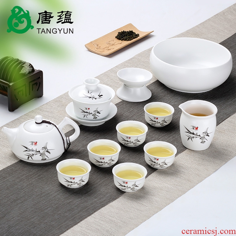 Jingdezhen up porcelain tureen large cups kung fu tea set jade porcelain three cup fat white big bowl of household