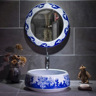 On the Chinese blue and white porcelain basin sink circular home antique Chinese wind of jingdezhen ceramic art basin