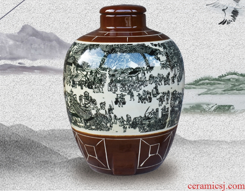 Jingdezhen ceramic jars 10 jins with leading domestic 20 jins mercifully wine jar archaize sealed mercifully liquor to save it