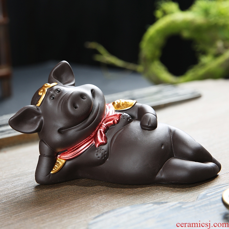 Auspicious margin purple sand tea pet ceramic pig household see lovely raise tea tea tea accessories play small place