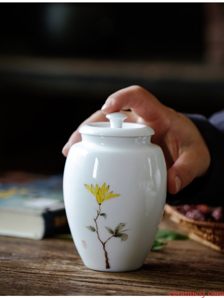 Shadow enjoy white porcelain hand - made ceramic jade porcelain tea pot color ink POTS sealed storage tank tea caddy fixings box