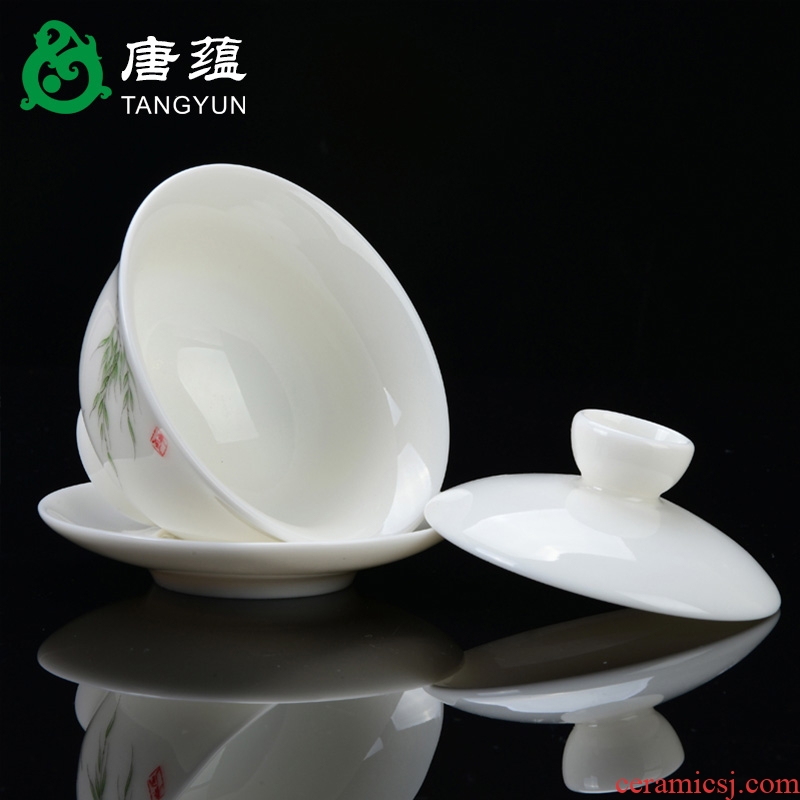 Suet jade white porcelain ceramic kung fu tea set home sitting room office home tea cups tureen gift boxes