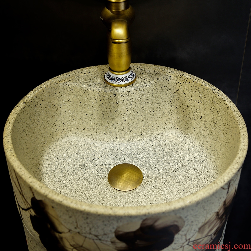 Retro ceramic column basin integrated basin ground pillar lavabo archaize is suing villa pillar type lavatory