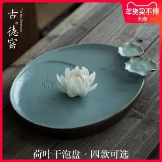 Creative dual ceramic row storage type dry mercifully tea tray with large black pottery lotus saucer variable blue tea tray