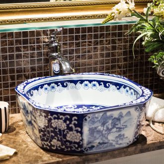 On blue and white art ceramic lavatory basin household bathroom toilet lavabo, basin water basin basin