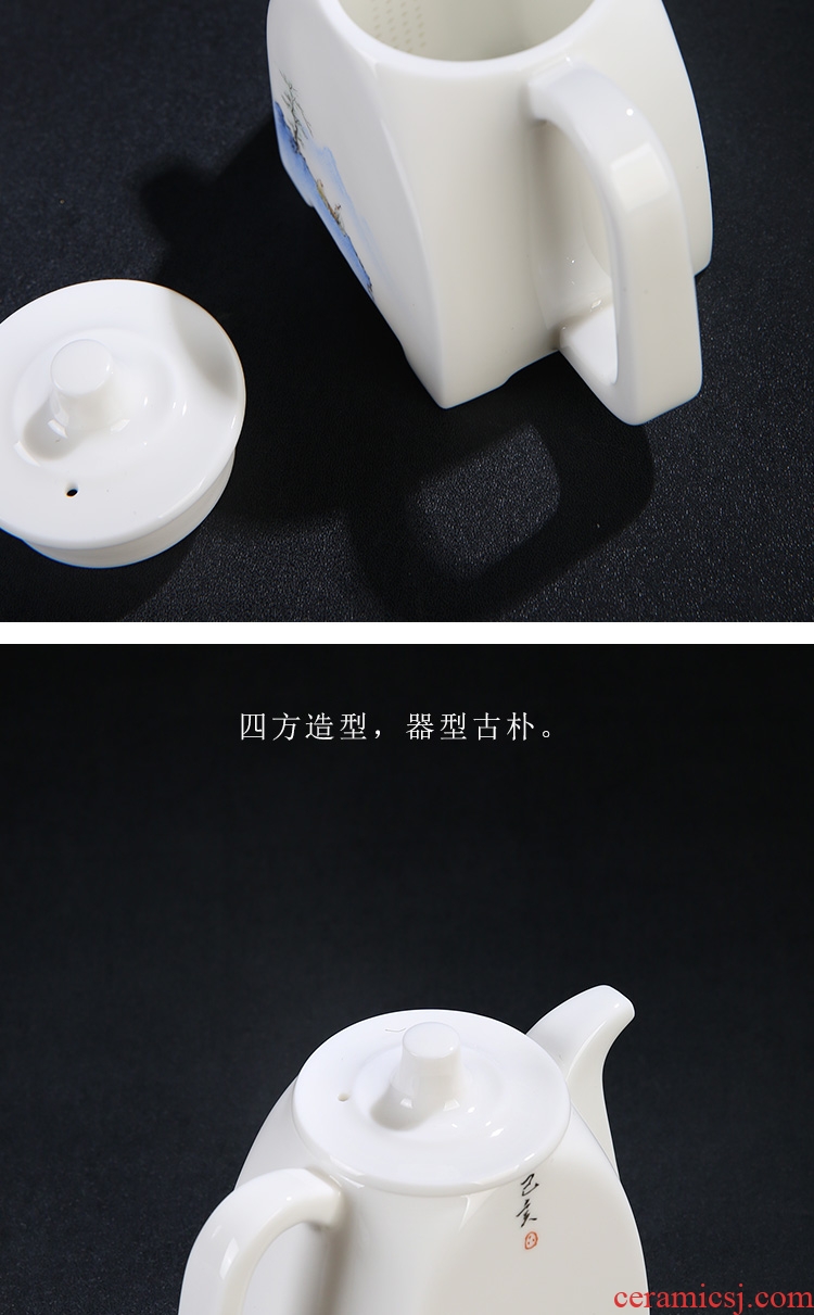 The Product white porcelain dehua porcelain porcelain remit kung fu tea set 6 cups of a complete set of household gift teapot hand - made of scenery