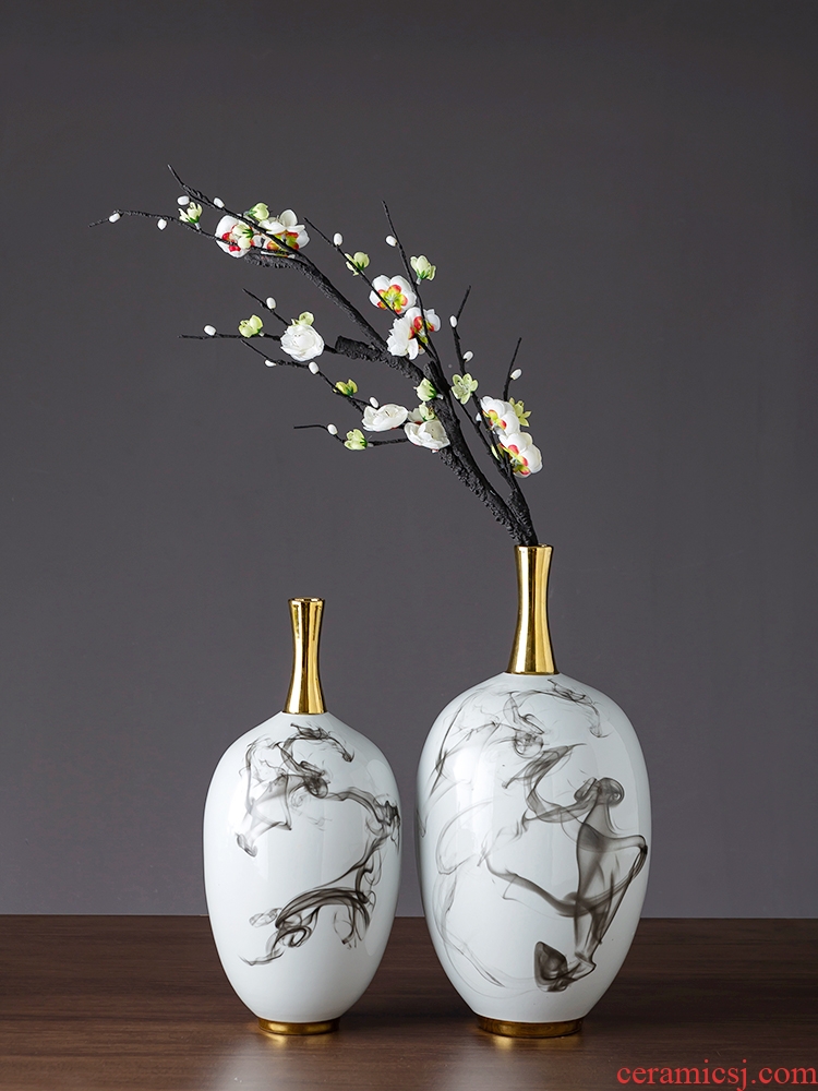 Jingdezhen ceramic vase furnishing articles sitting room dry flower arranging flowers ink Chinese style household adornment simulation flower narrow with my expressions using