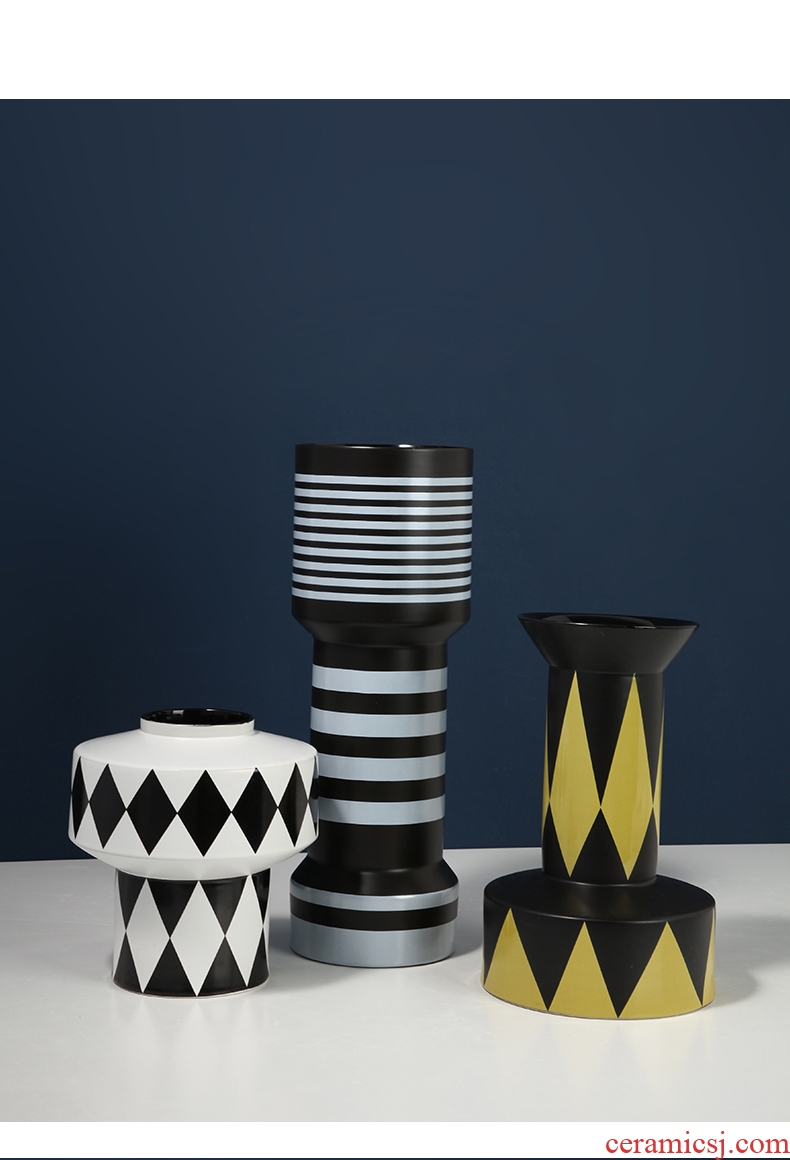 Nordic ceramic vase creative simple black and white geometric pattern designer example room decorates sitting room flower arranging furnishing articles