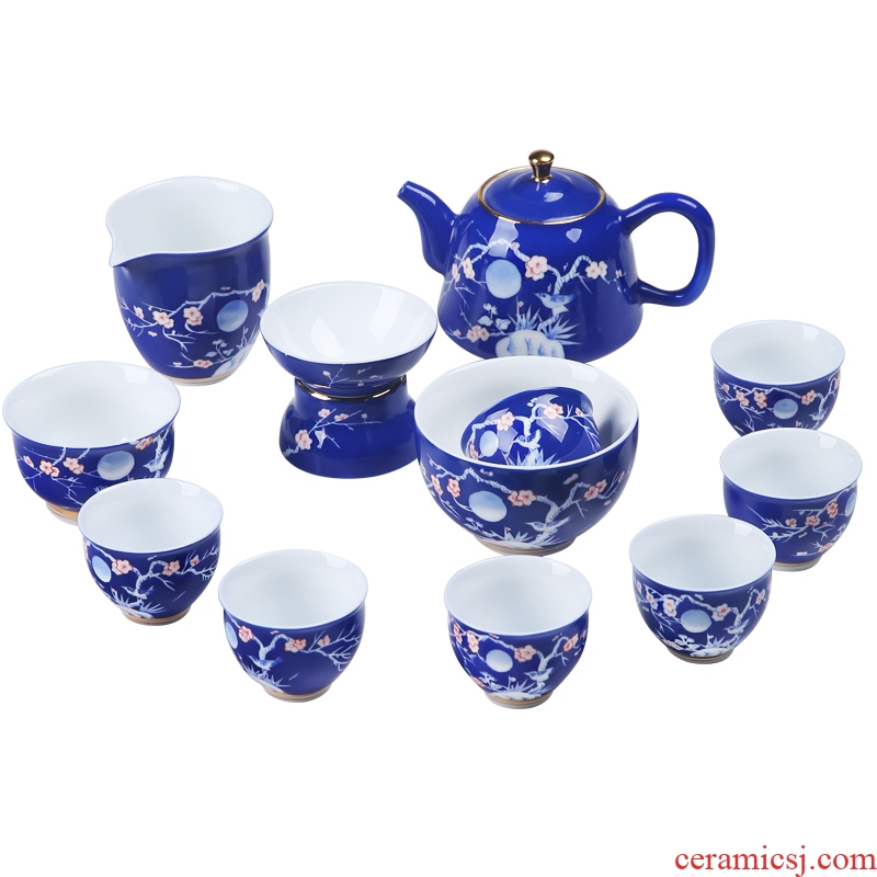 The Product set of porcelain sink only three tureen the teapot teacup kung fu tea set a complete set of blue and white porcelain ji blue glaze