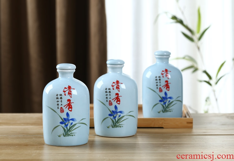 Xin MAO jingdezhen ceramic bottle 1 kg pack home wine pot seal shadow blue glaze empty wine bottles of wine jar