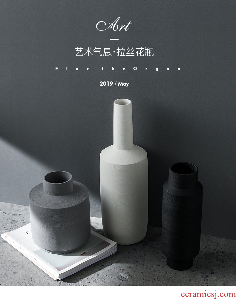 The Nordic wiredrawing ceramic vases, flower arrangement sitting room dry flower, flower implement I and contracted household decoration vase furnishing articles