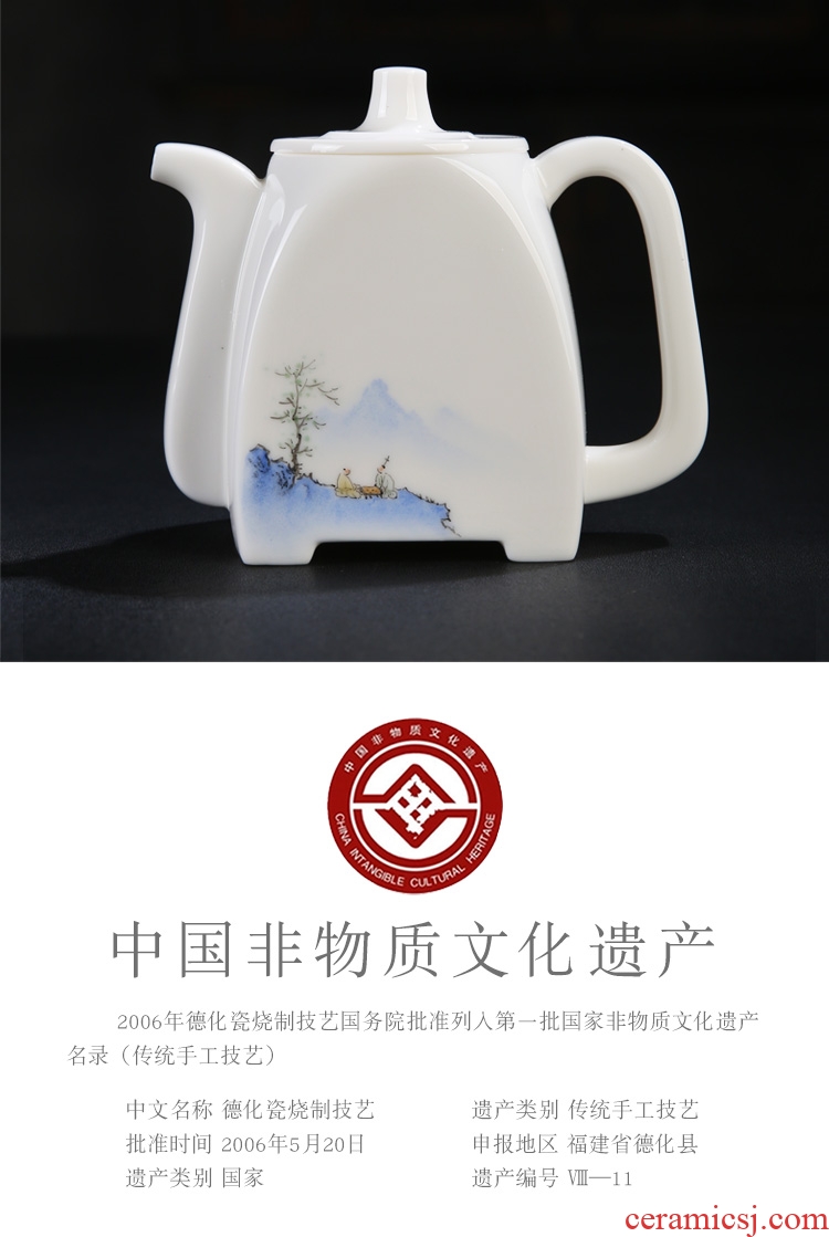 The Product white porcelain dehua porcelain porcelain remit kung fu tea set 6 cups of a complete set of household gift teapot hand - made of scenery