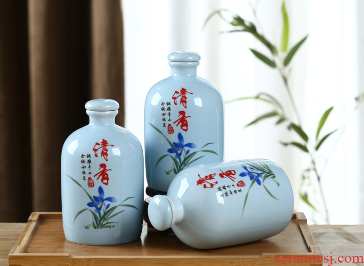 Xin MAO jingdezhen ceramic bottle 1 kg pack home wine pot seal shadow blue glaze empty wine bottles of wine jar