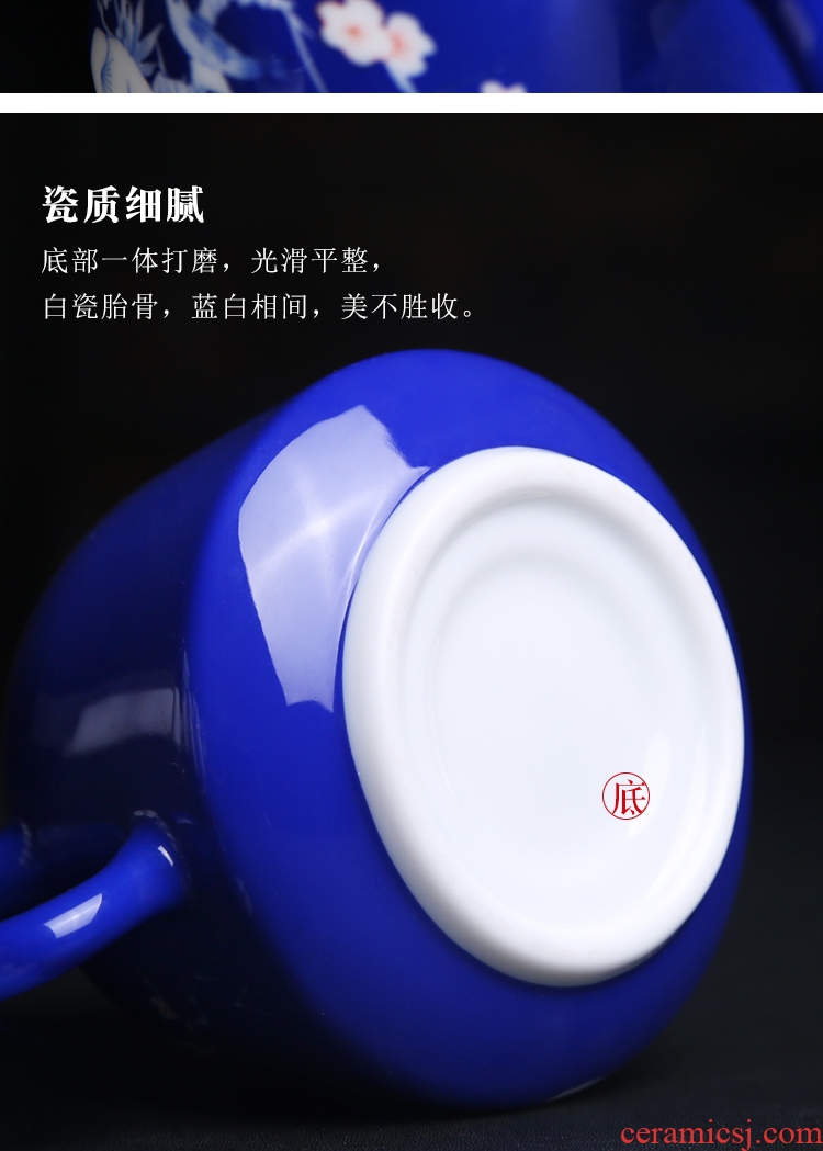 The Product under glaze color blue and white porcelain remit blue teapot pure manual hand - made home portable teapot ceramic kung fu tea set