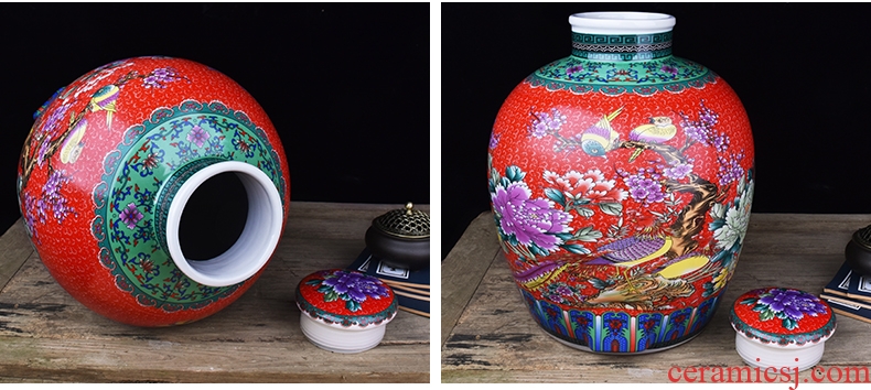 Jingdezhen ceramic jars home 10 jins hip archaize colored enamel mercifully it 20 jins of Chinese seal wine jar