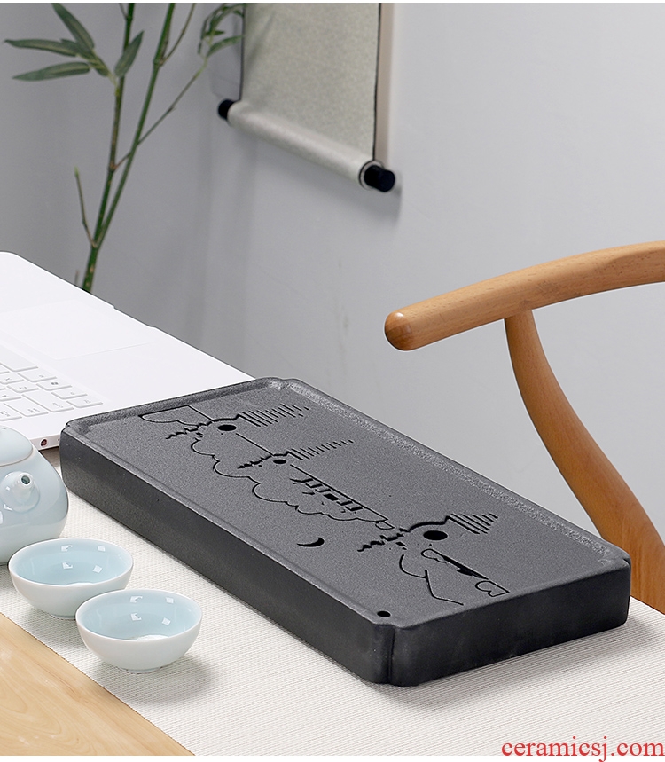 Quiet life rectangular black pottery tea tray ceramic Japanese tea table dry tea tray was contracted kung fu tea tray